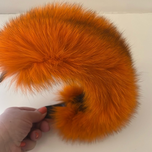 Headband Orange Fox Fur with leather Hair Accessory with Voluminous T…
